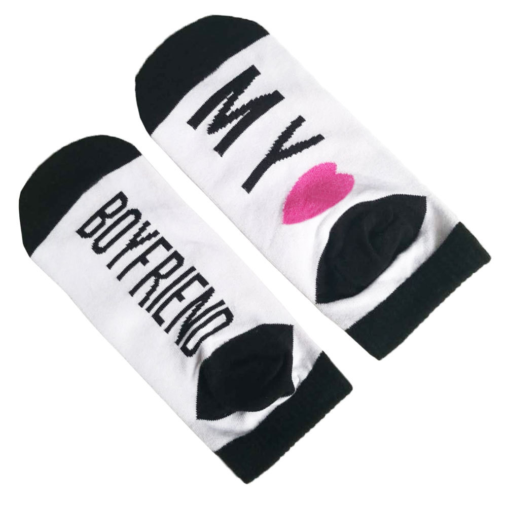 Heart Shaped Letters Printed Cotton Novelty Socks